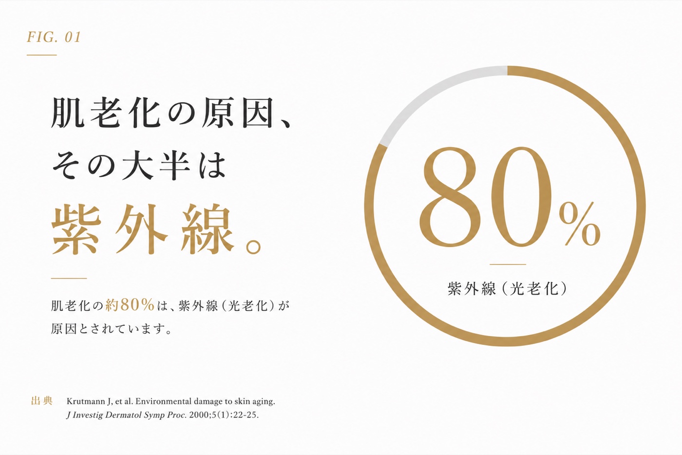 肌老化の原因の約80%が紫外線（光老化）であることを示す円グラフ