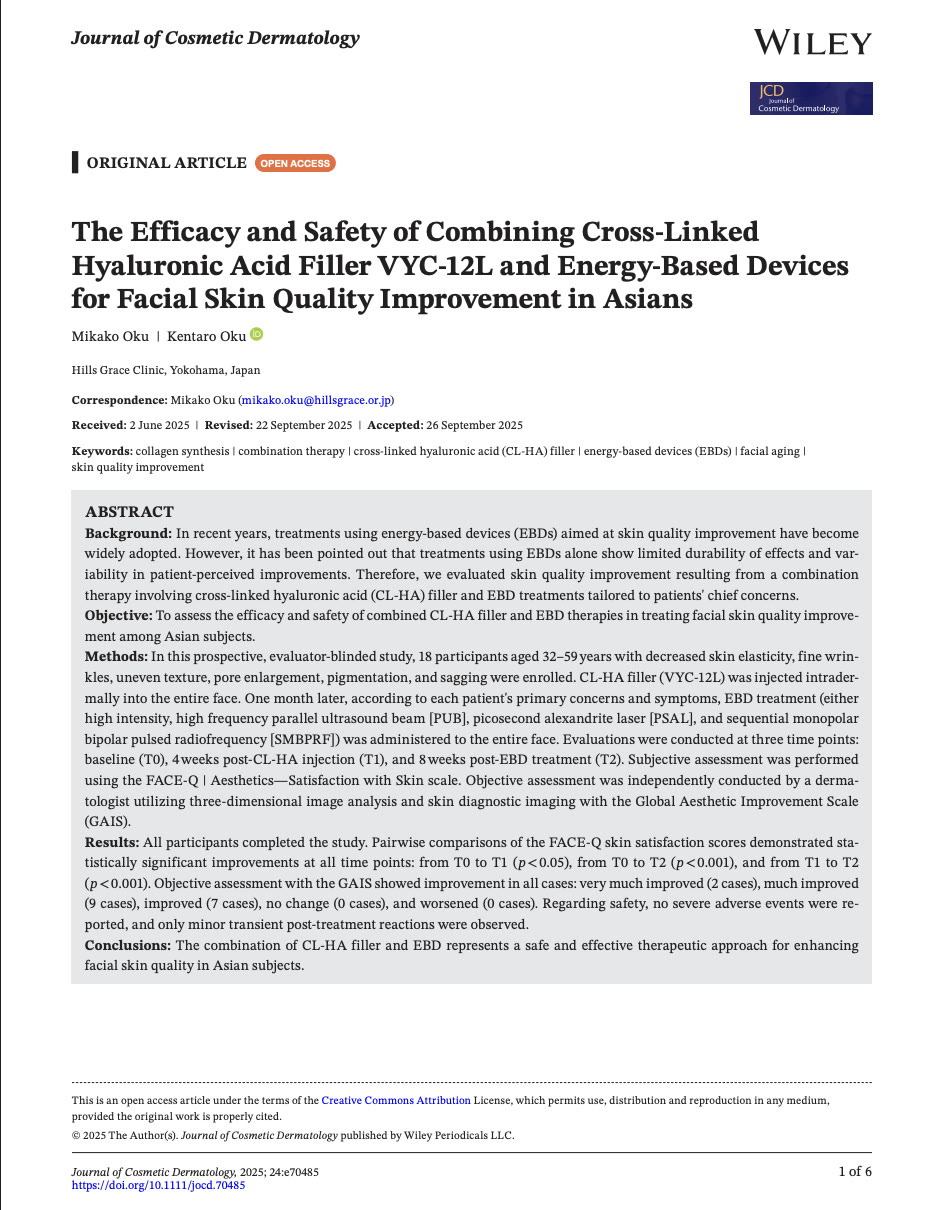 Journal of Cosmetic Dermatologyに掲載された論文のタイトルページ