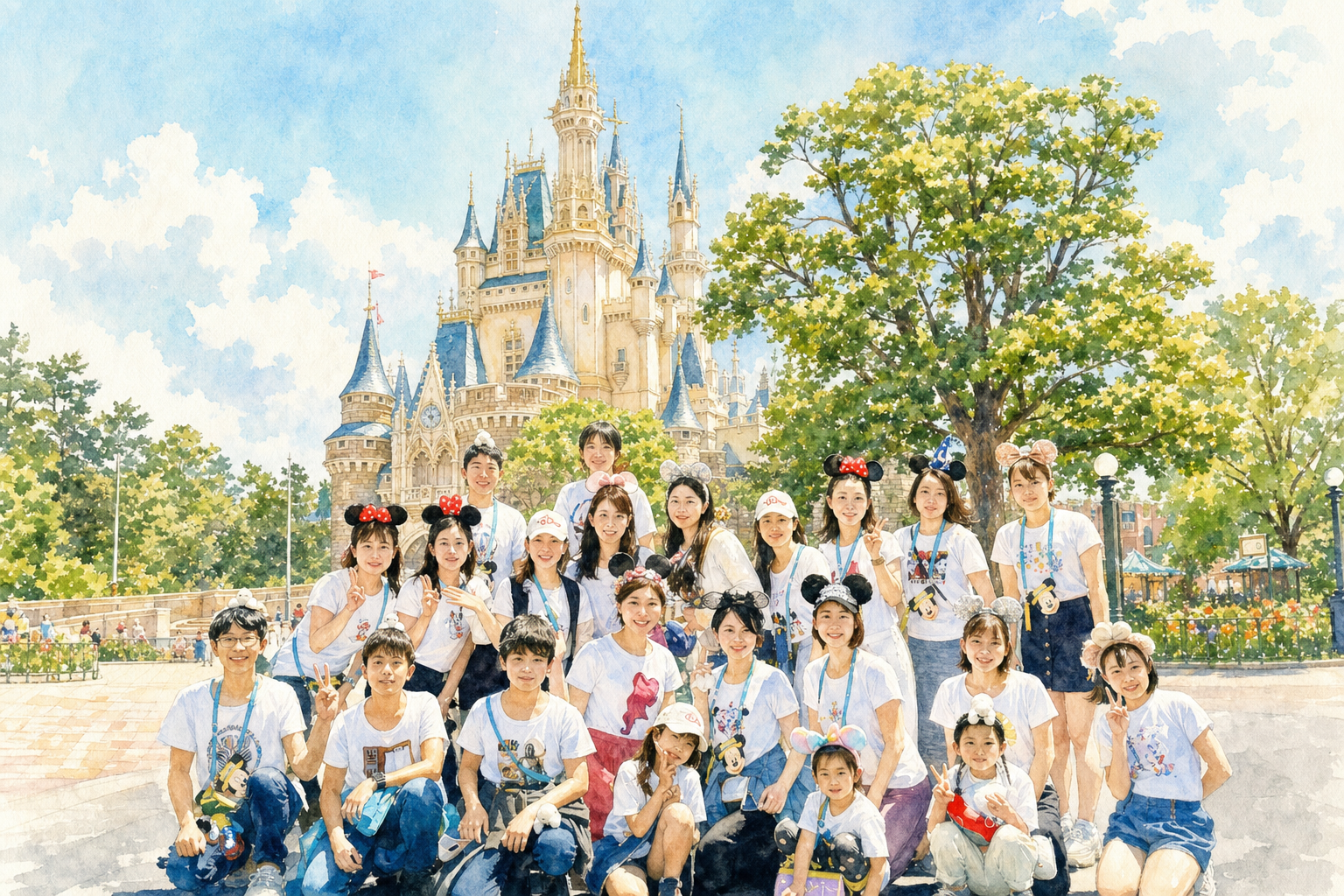 子ども参加で開催されたクリニックイベントの集合イラスト