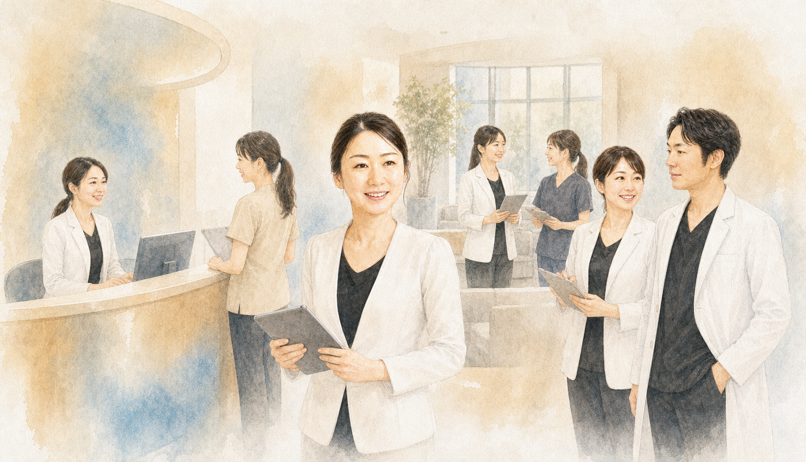 ヒルズグレイスのチームのあたたかさを表した水彩イラスト