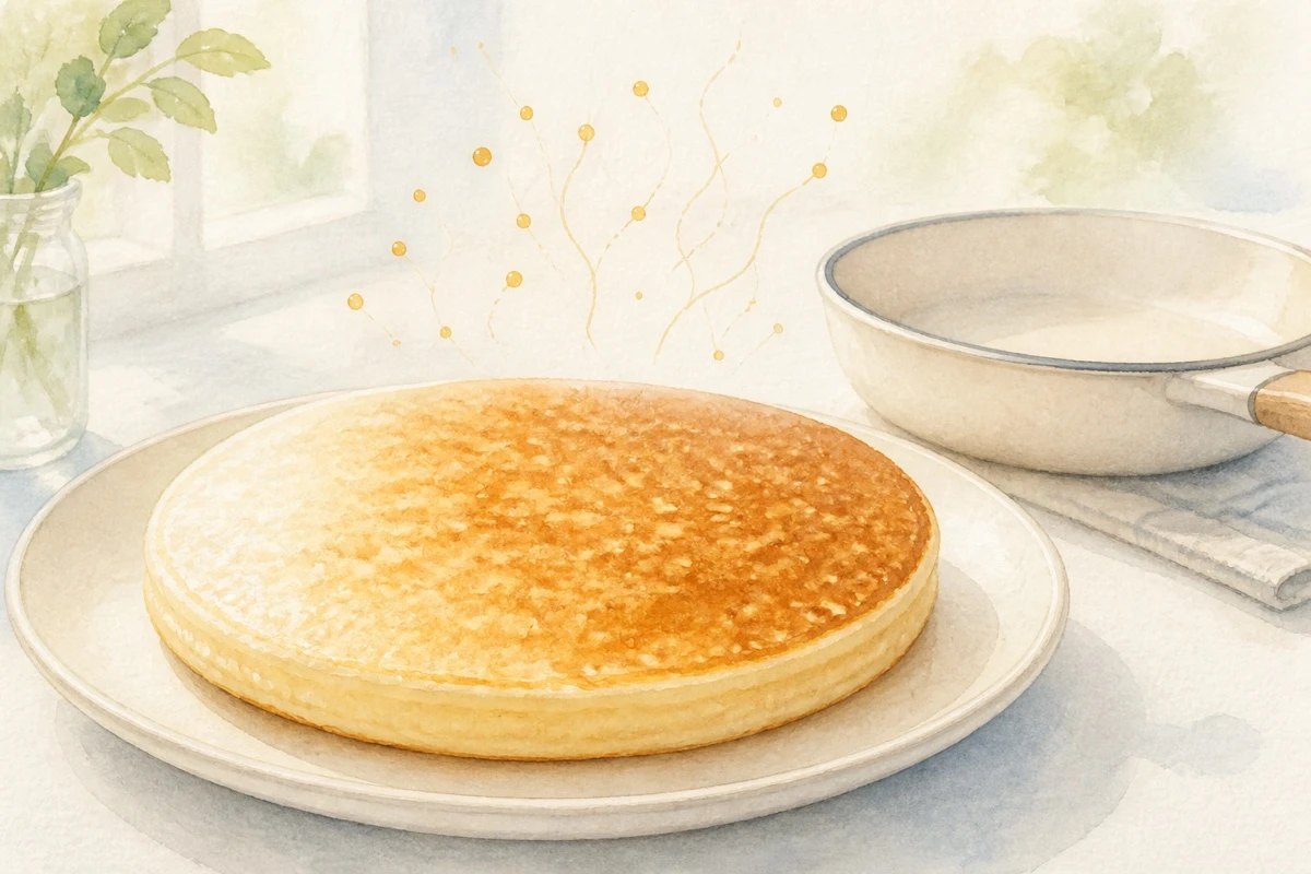 皿に置かれたホットケーキの焼き色を描いた水彩イラスト